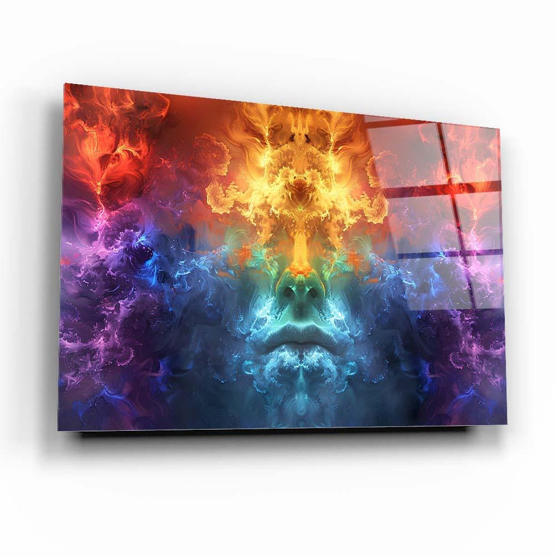 Rainbow Abstract Face Wall Art Tempered Glass Print Vibrant Modern Wall Decor Artistic Glass Wall Art For Home And Office - Image 3