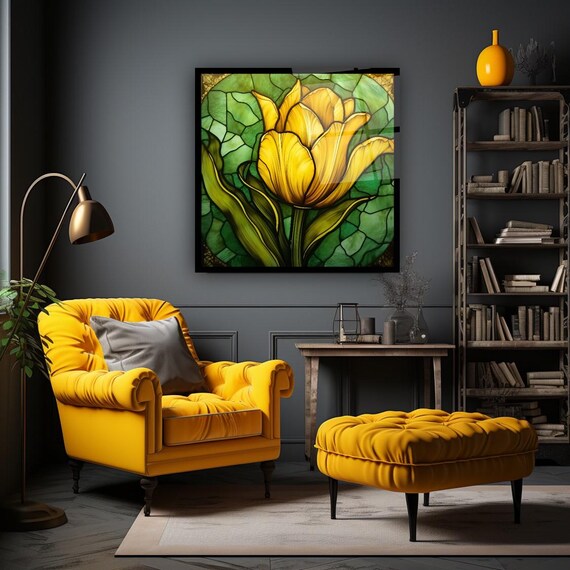 Elegant Yellow Tulip Wall Art Tempered Glass Print Modern Floral Wall Decor Luxury Glass Wall Art For Home And Office