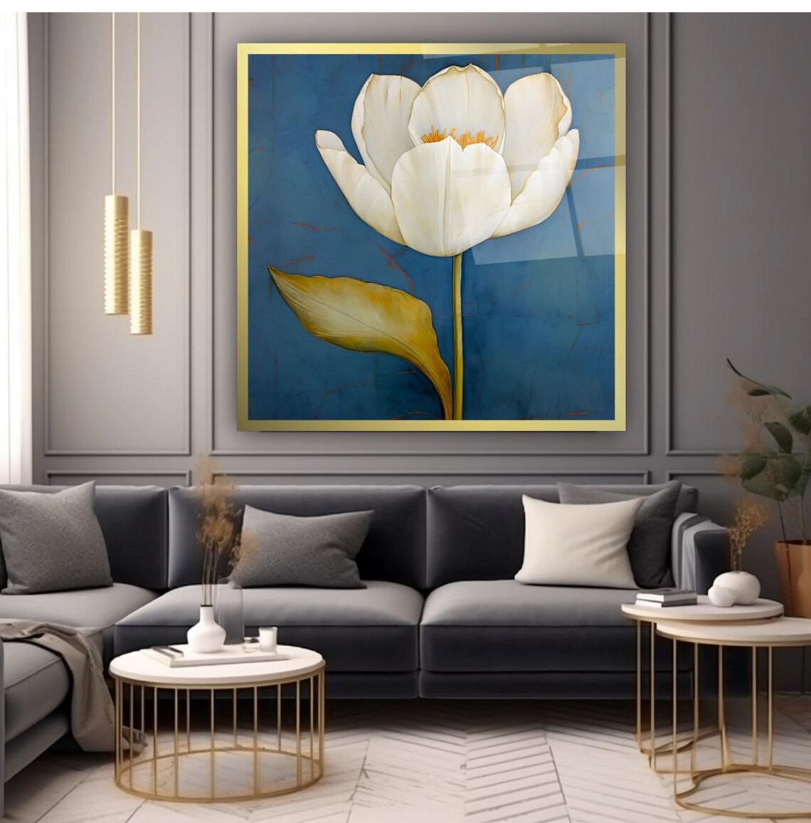 Elegant White Tulip Wall Art Tempered Glass Print Modern Floral Wall Decor Luxury Glass Wall Art For Home And Office