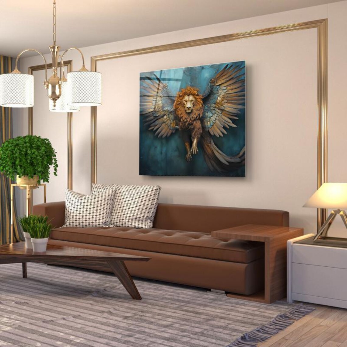 Regal Winged Lion Wall Art Tempered Glass Print Modern Animal Wall Decor Luxury Glass Wall Art For Home And Office - Image 3