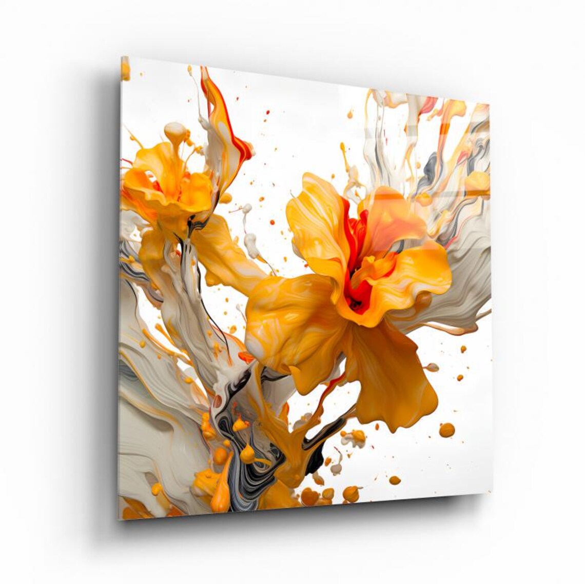 Golden Hibiscus Flower Wall Art Tempered Glass Print Modern Floral Wall Decor Luxury Glass Wall Art For Home And Office - Image 2