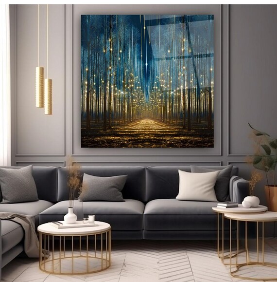 Enchanted Forest Nightscape Wall Art Tempered Glass Print Modern Nature Wall Decor Luxury Glass Wall Art For Home And Office