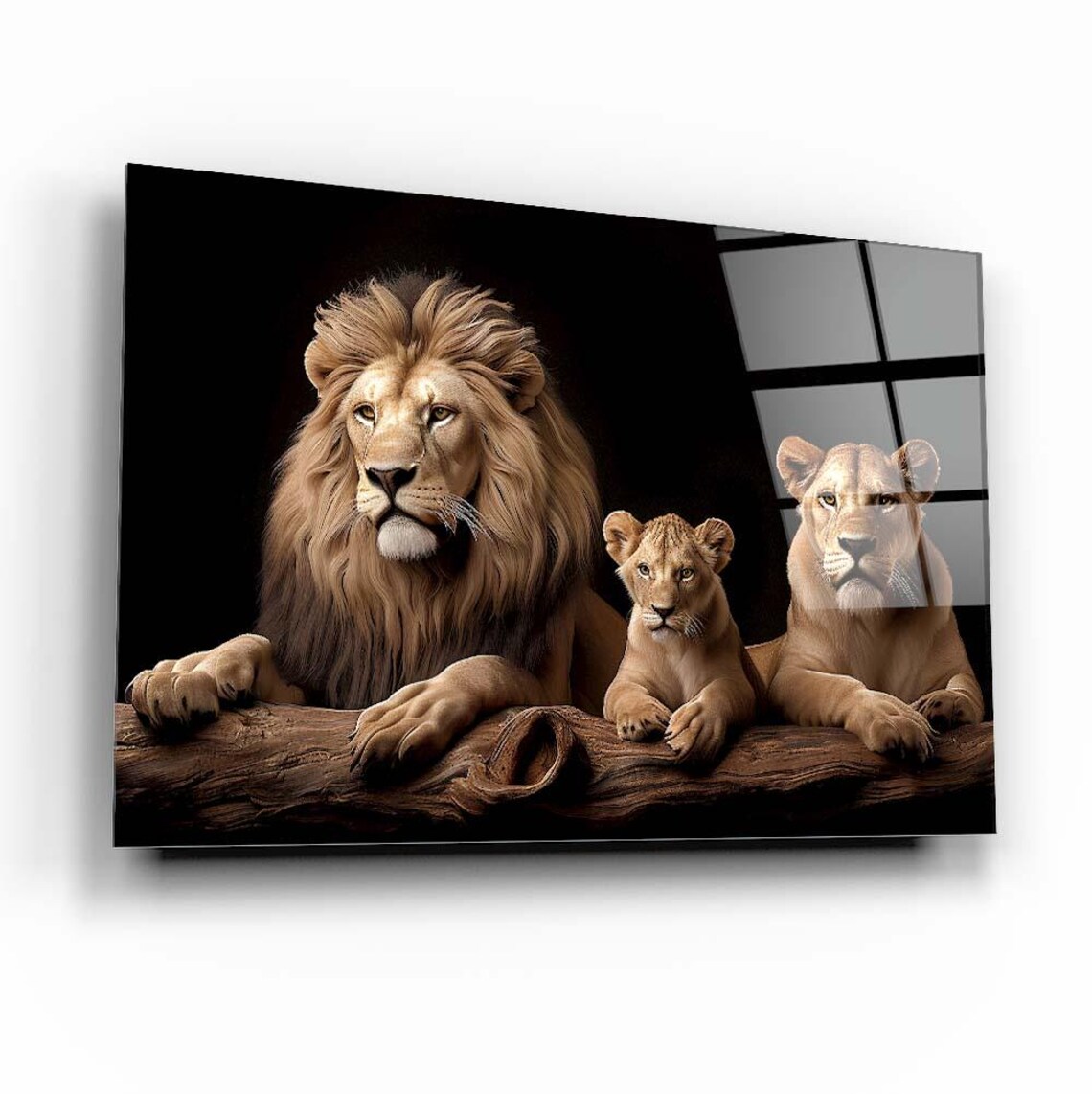 Majestic Lion Family Dark Background Wildlife Portrait Poster - Image 3