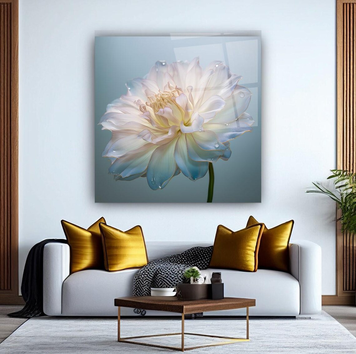 Elegant Dahlia Flower Wall Art Tempered Glass Print Modern Floral Decor Luxury Glass Wall Art For Home And Office