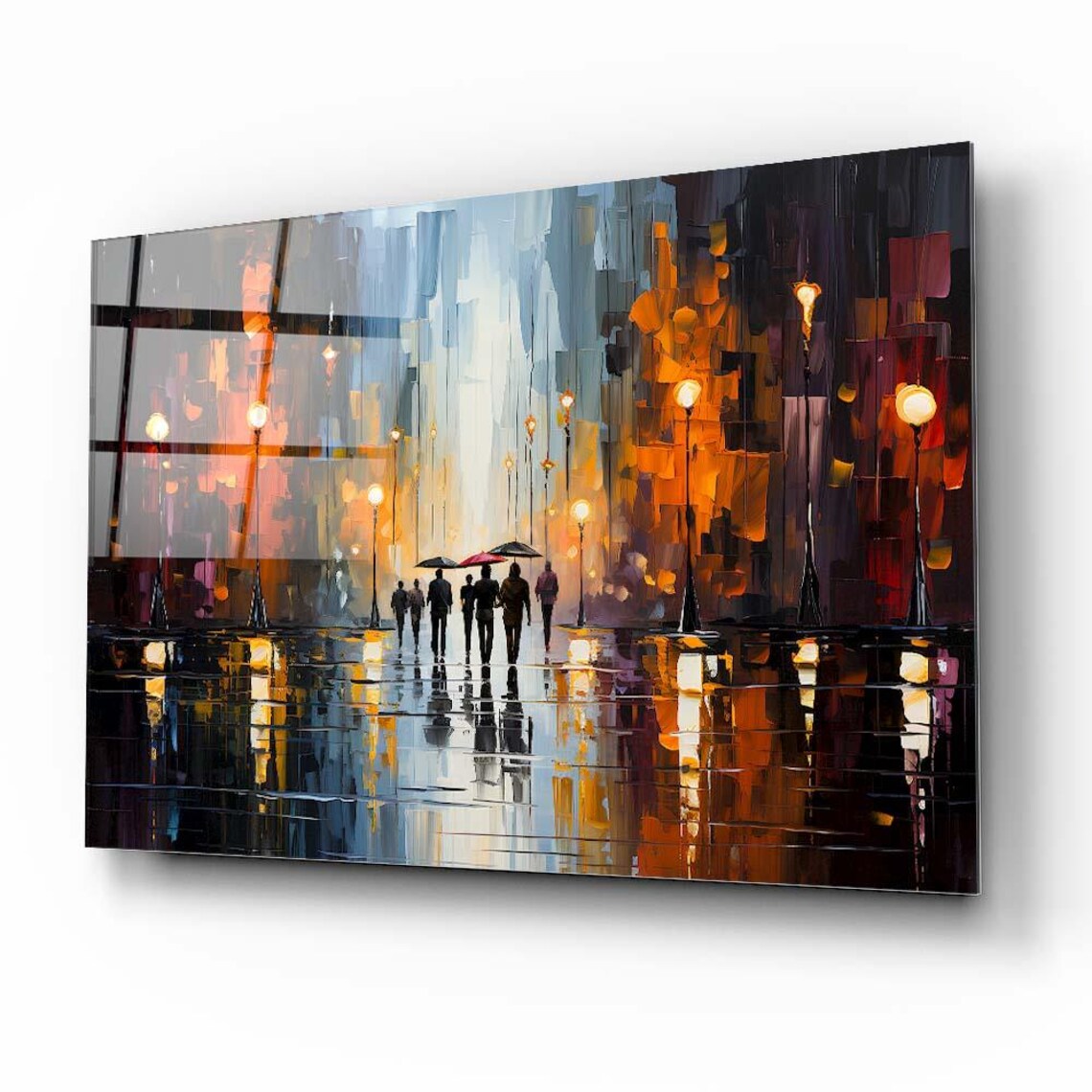 Rainy City Night Umbrella Figures Abstract Street Art Poster - Image 2