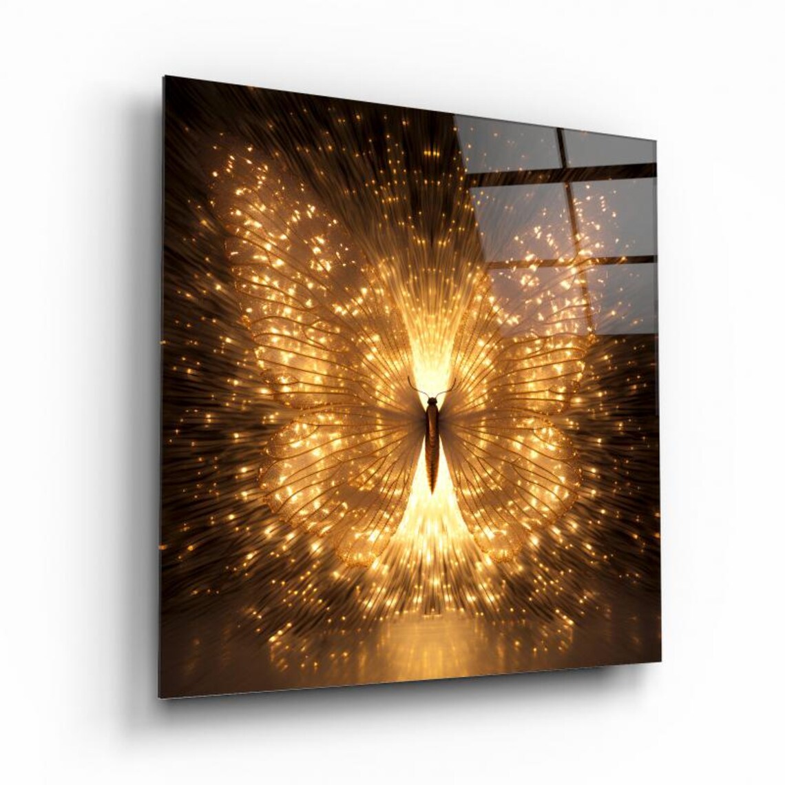 Golden Butterfly Radiance Wall Art Tempered Glass Print Modern Abstract Decor Luxury Glass Wall Art For Home And Office - Image 2