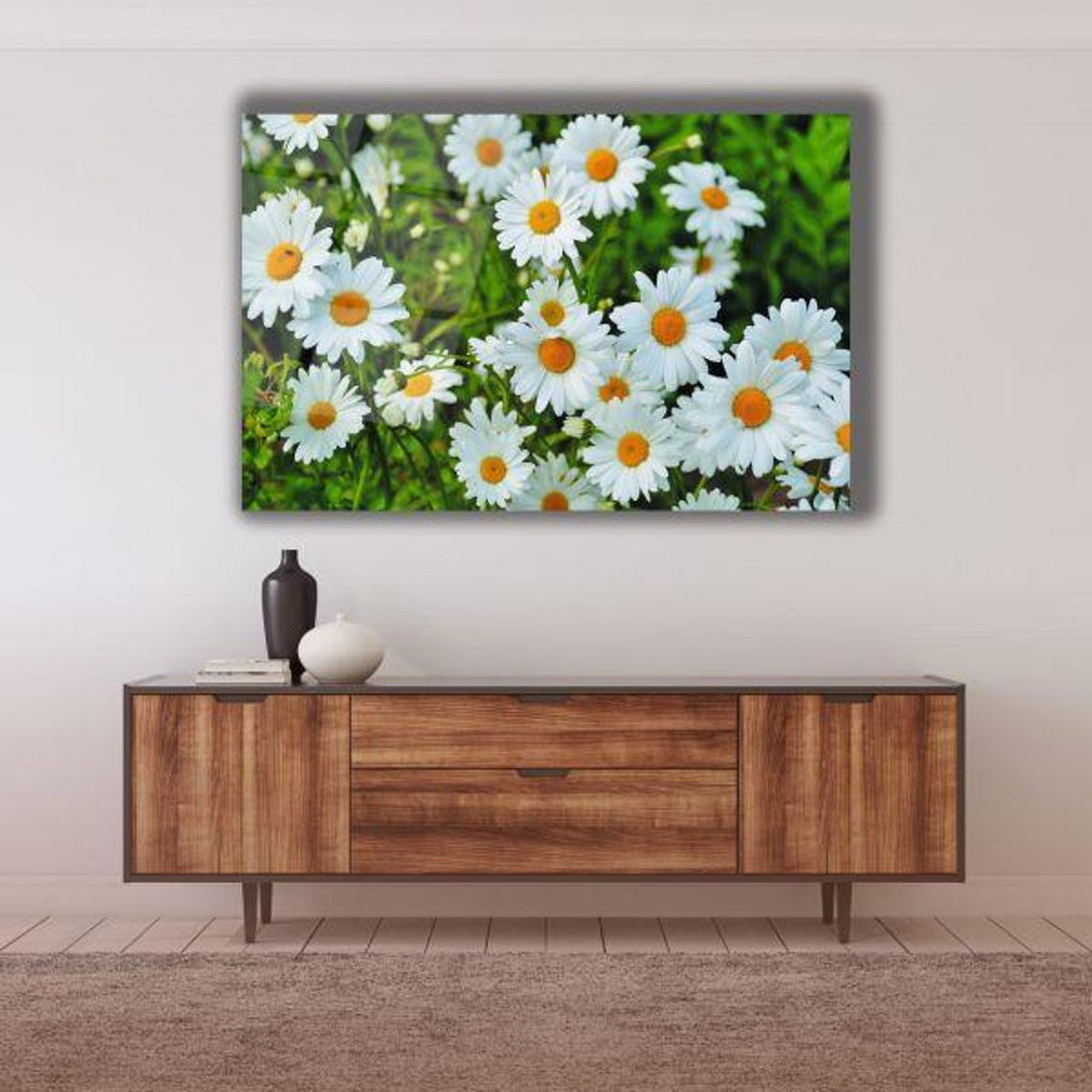 Fresh White Daisy Flower Field in a Green Garden Bloom Wall Art