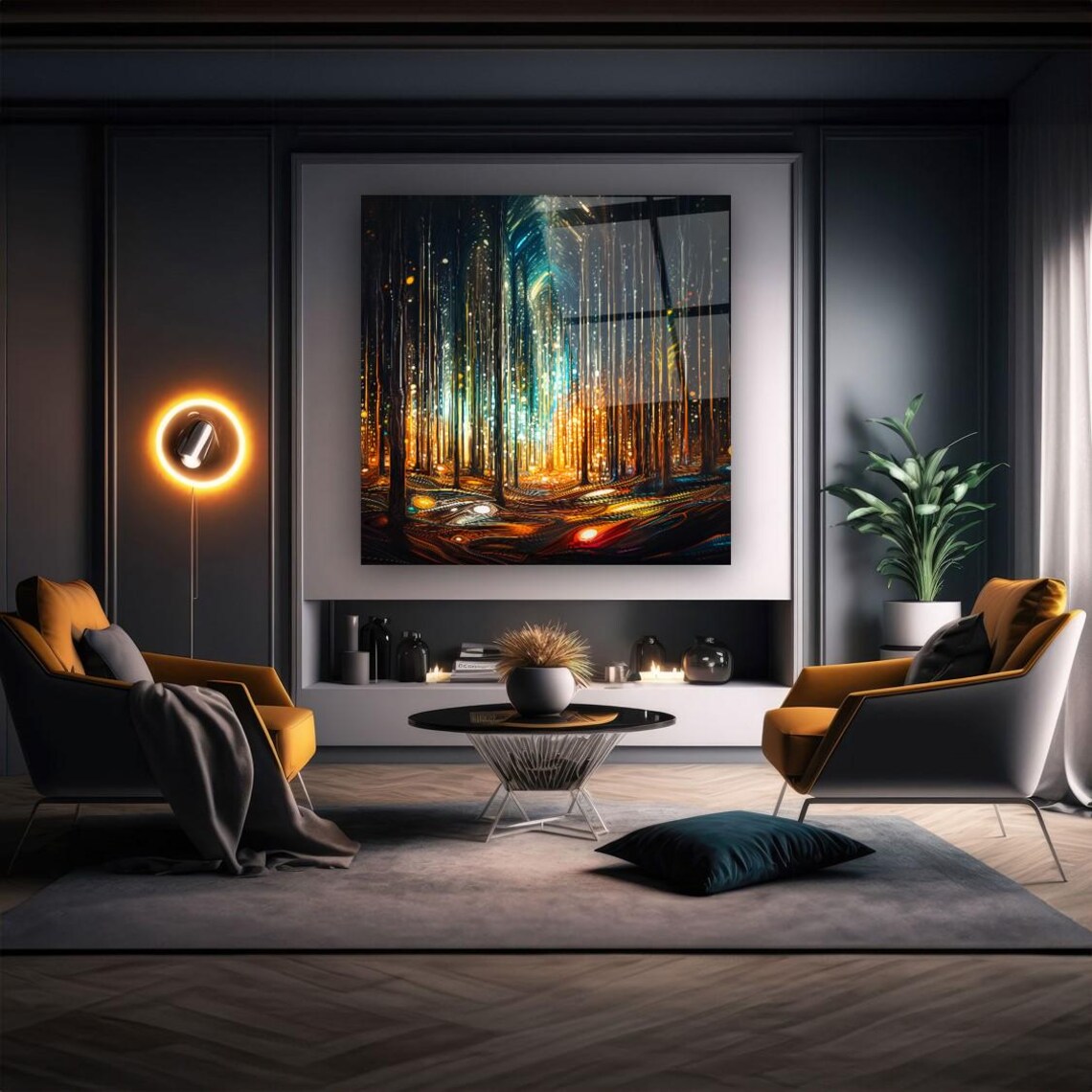 Luminous Forest Landscape Wall Art Tempered Glass Print Modern Nature Wall Decor Luxury Glass Wall Art For Home And Office