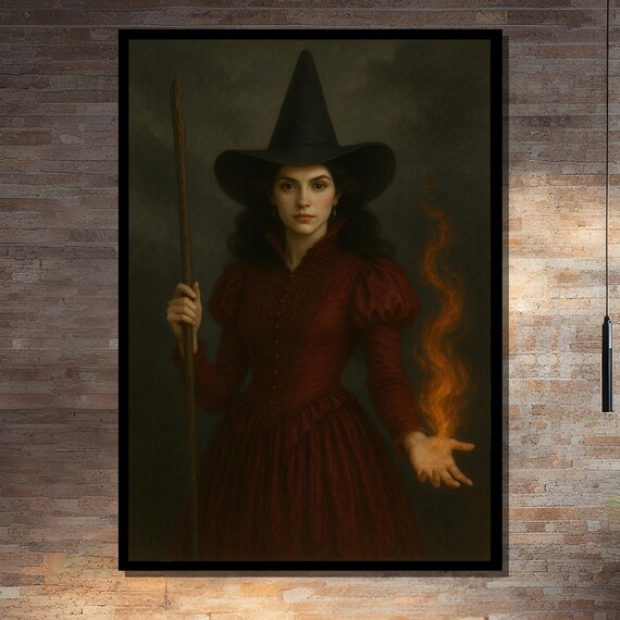 Mystic Witch With Fire Magic, Gothic Bedroom Decor