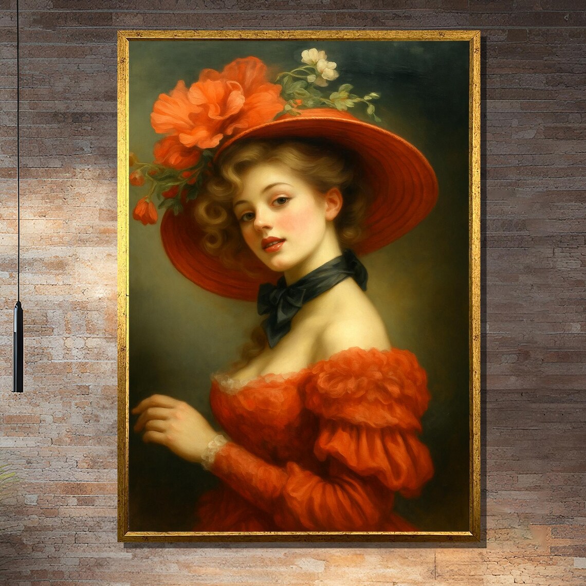 Romantic Lady in Red Hat Art Print
