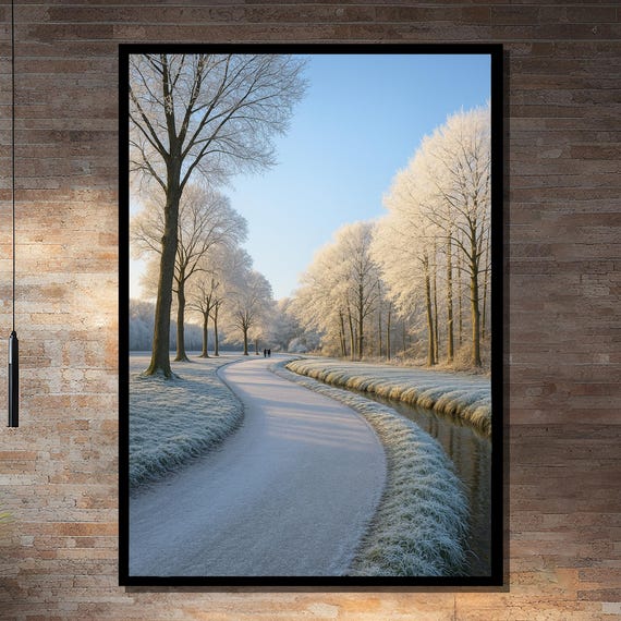 Peaceful Snowy Winter Road, Frosted Trees Art Print