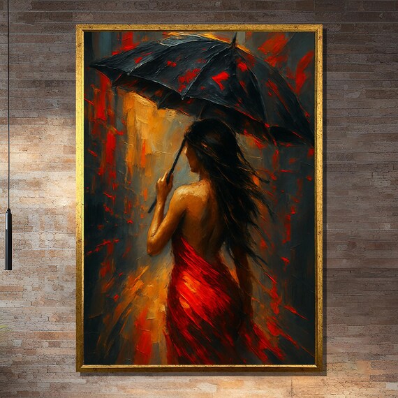 Abstract Woman In Red With Umbrella, Wall Art Print