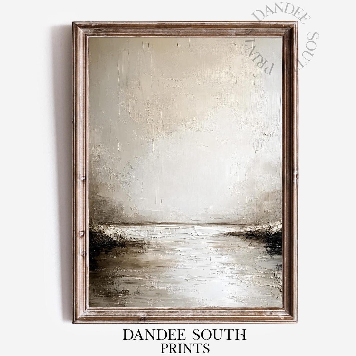 Neutral Foggy Seascape Minimalist Textured Oil Painting Coastal Print
