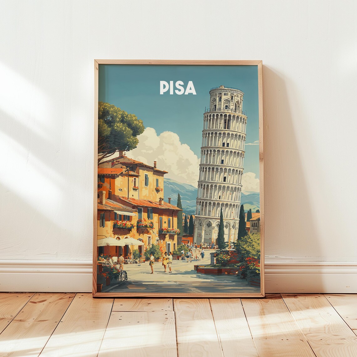 Pisa Italy Leaning Tower Vintage Travel Poster Retro Piazza Art