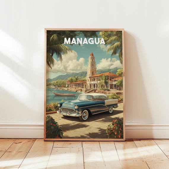 Managua Wall Art Nicaragua Travel Poster Urban City Print Central America Decor Illustrated Artwork