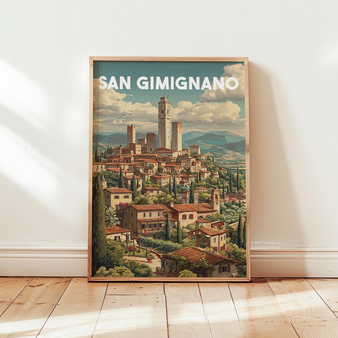 San Gimignano Tuscany Towers Vintage Travel Poster Italy Wall Decor