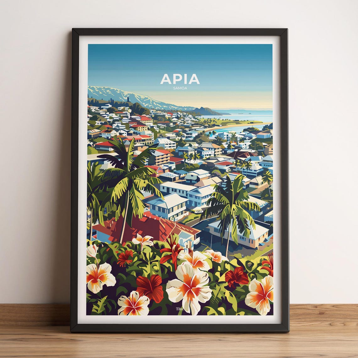 Apia Samoa South Pacific Coastal Town Palm View Travel Poster