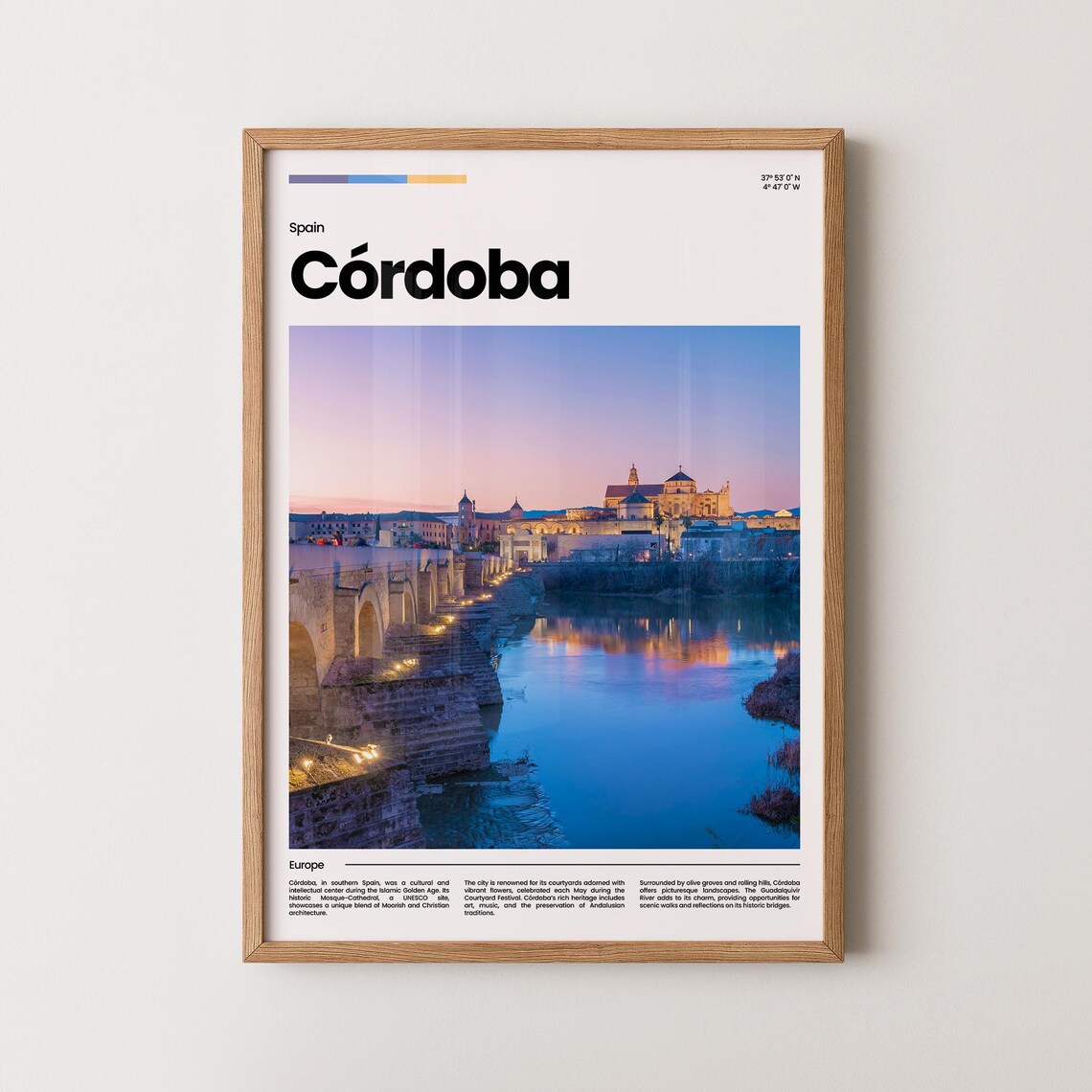 Cordoba Spain Roman Bridge Mezquita Dusk Modern Photo Poster