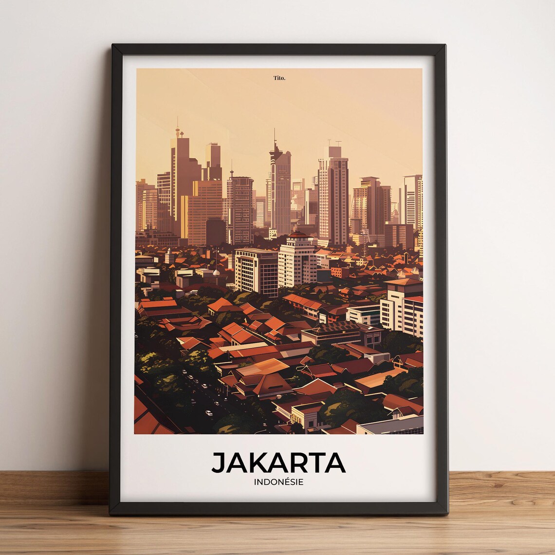 Jakarta Indonesia City Skyline Vintage Travel Poster Art Decor