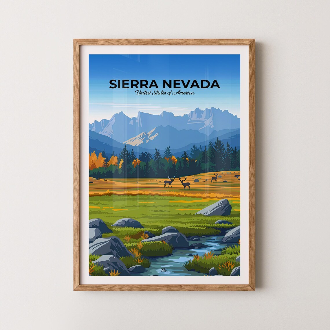Sierra Nevada Granite Peaks Autumn Meadow Vintage Travel Poster