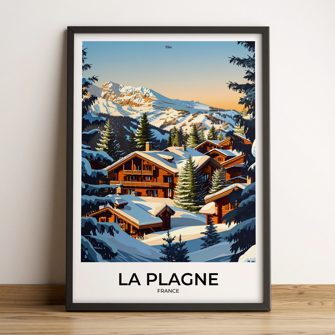 La Plagne France Snowy Alpine Ski Resort Mountains Travel Poster