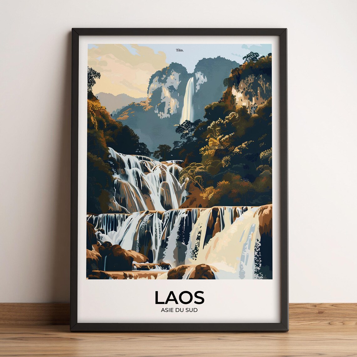 Laos Jungle Waterfalls Cascades Tropical Nature Travel Poster