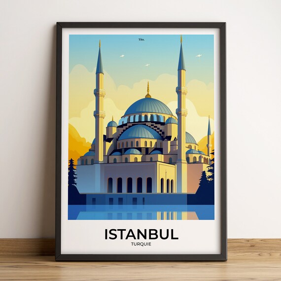 Istanbul Turkey Ottoman Blue Mosque Water Reflection Travel Poster