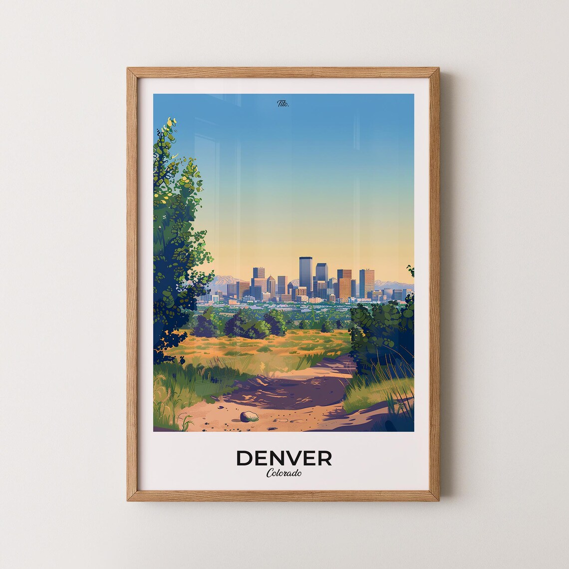 Denver Colorado Downtown Skyline Golden Trail View Travel Poster