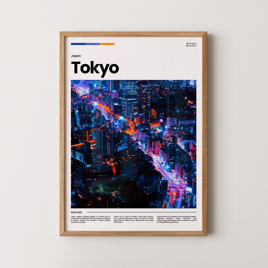 Tokyo Neon Night City Light Trails Aerial Urban Photography Poster