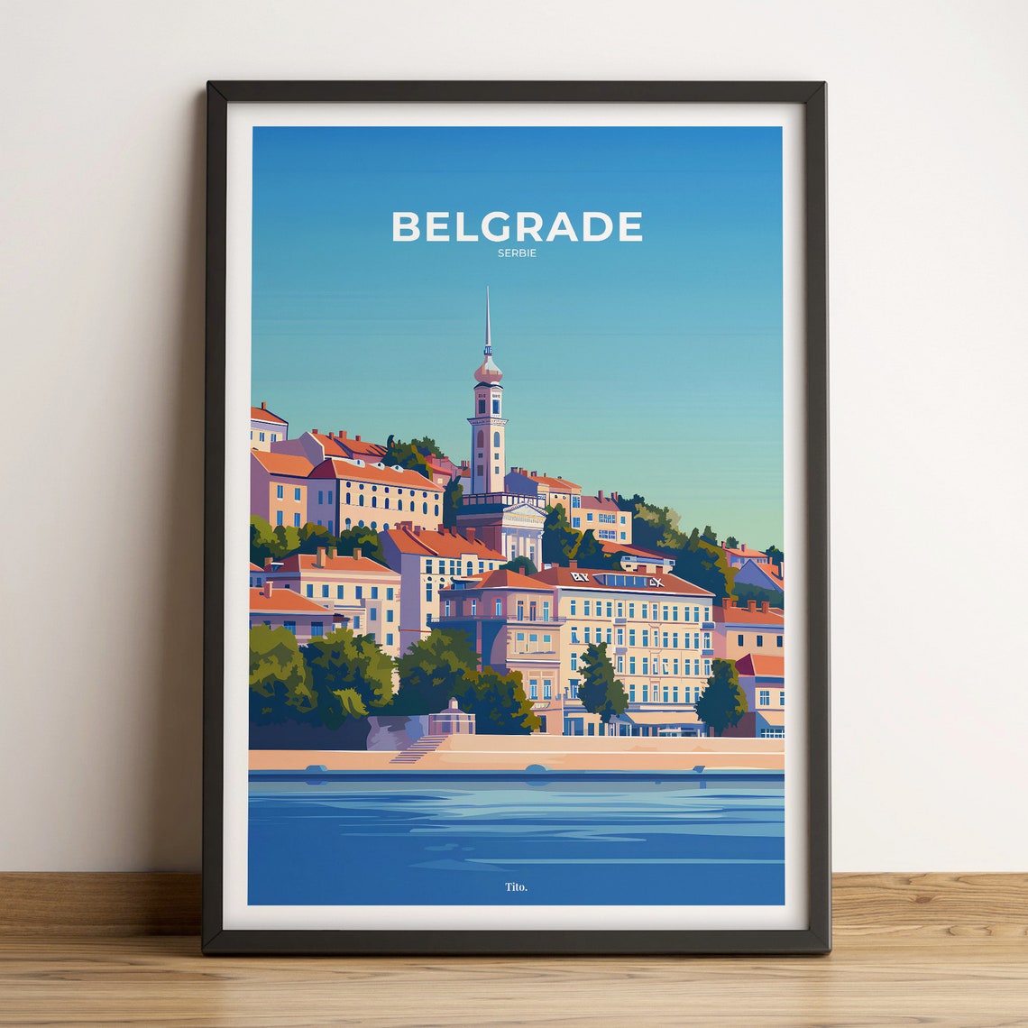 Belgrade Serbia Historic Riverfront Skyline Retro Travel Poster