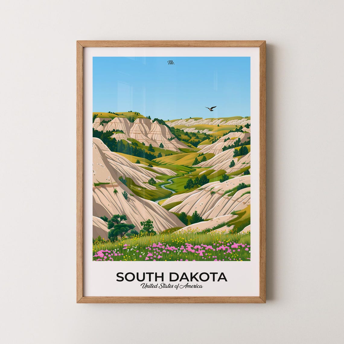 South Dakota Butte Hills Green Valley Wildflower View Poster