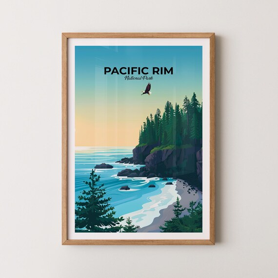 Pacific Rim National Park Bald Eagle Rocky Coastal Cliffs Sunset Poster