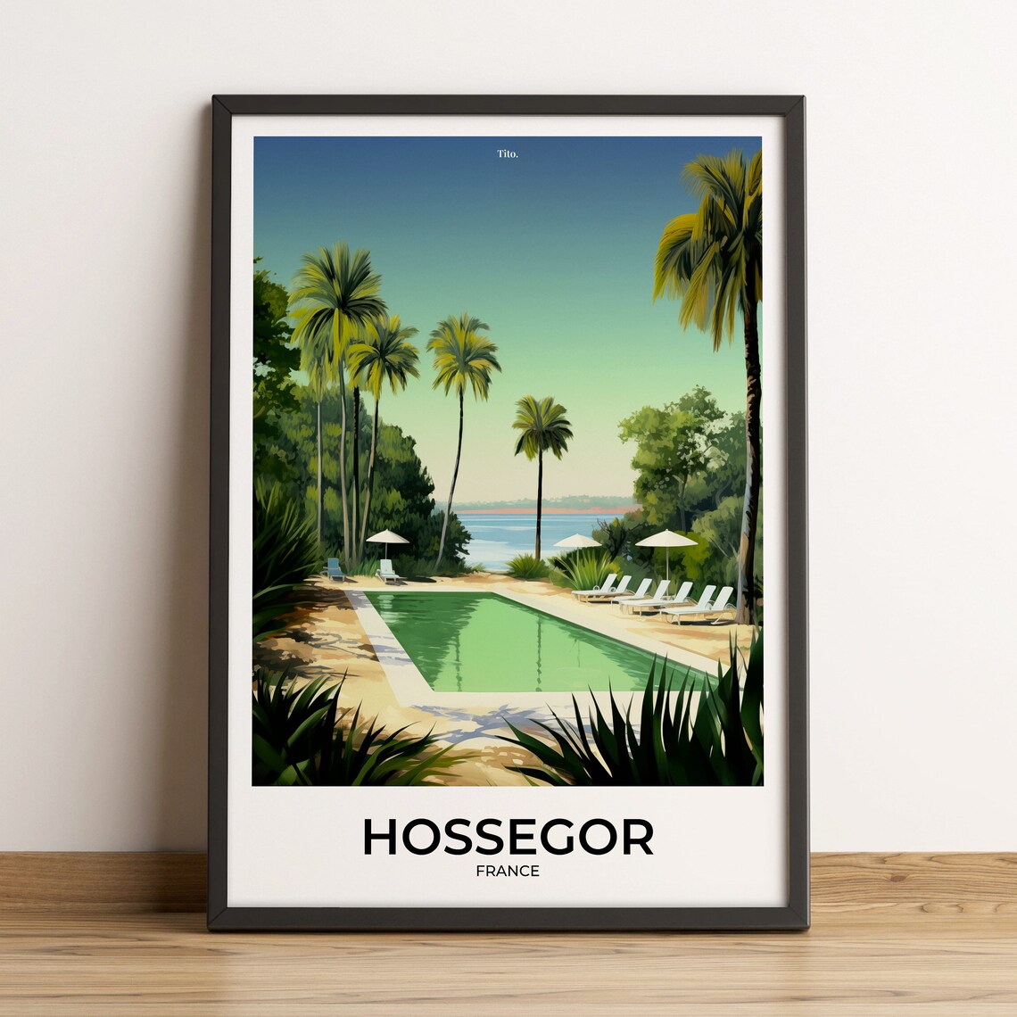 Hossegor France Palm Pool Seaside Resort Atlantic Travel Poster