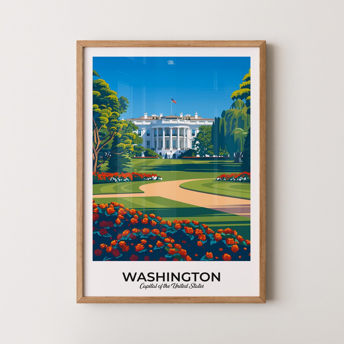 Washington DC White House Gardens Minimal Caption Travel Poster
