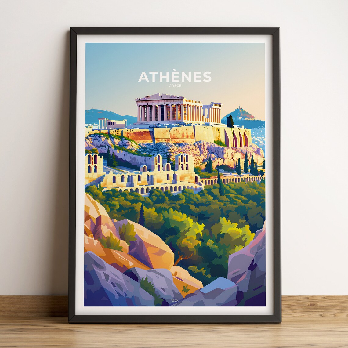 Athens Greece Parthenon Acropolis Ancient Ruins Golden Light Travel Poster