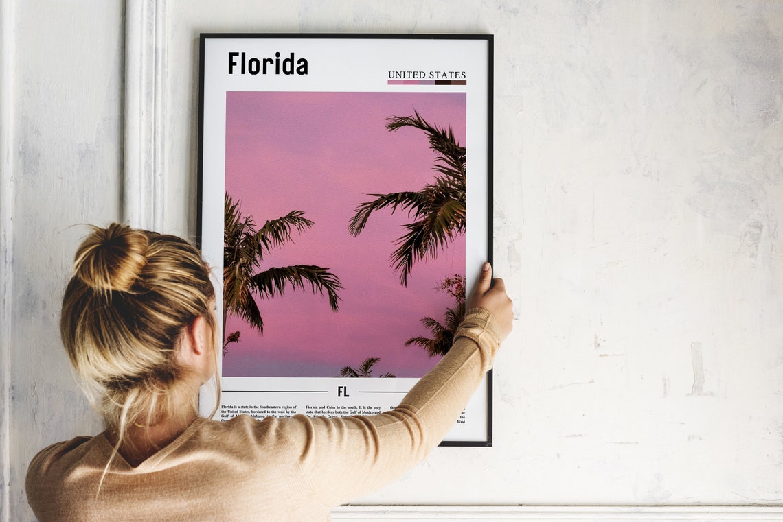 Florida Pink Sunset Palm Trees Tropical Evening Photo Poster - Image 2