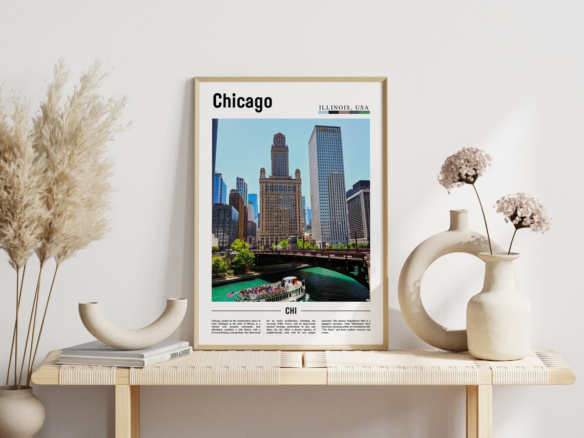 Chicago Illinois USA River Skyline Downtown City Travel Print - Image 3