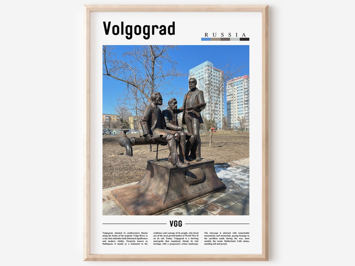 Volgograd Russia Bronze Statue Square Cityscape Travel Poster