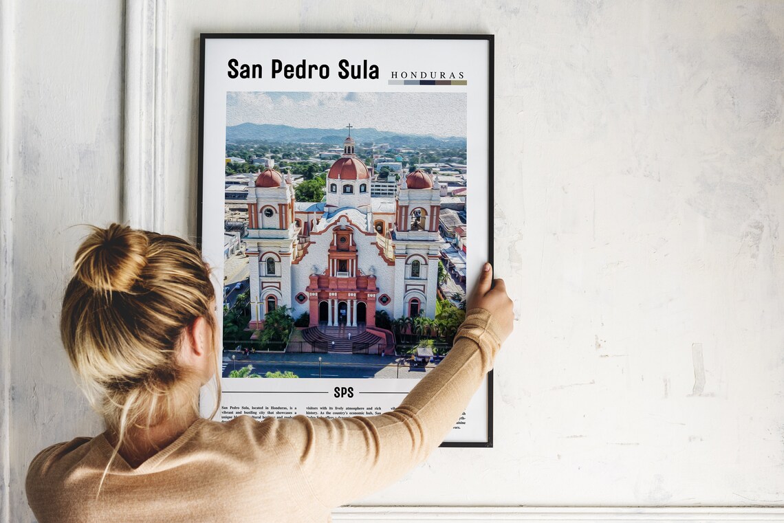San Pedro Sula Poster San Pedro Sula Print San Pedro Sula Wall Art Minimal Travel Print Travel Destination Oil Painting Poster - Image 2