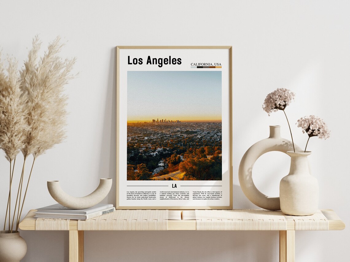 Los Angeles California Golden Hour Sunset Skyline Travel Poster - Image 3