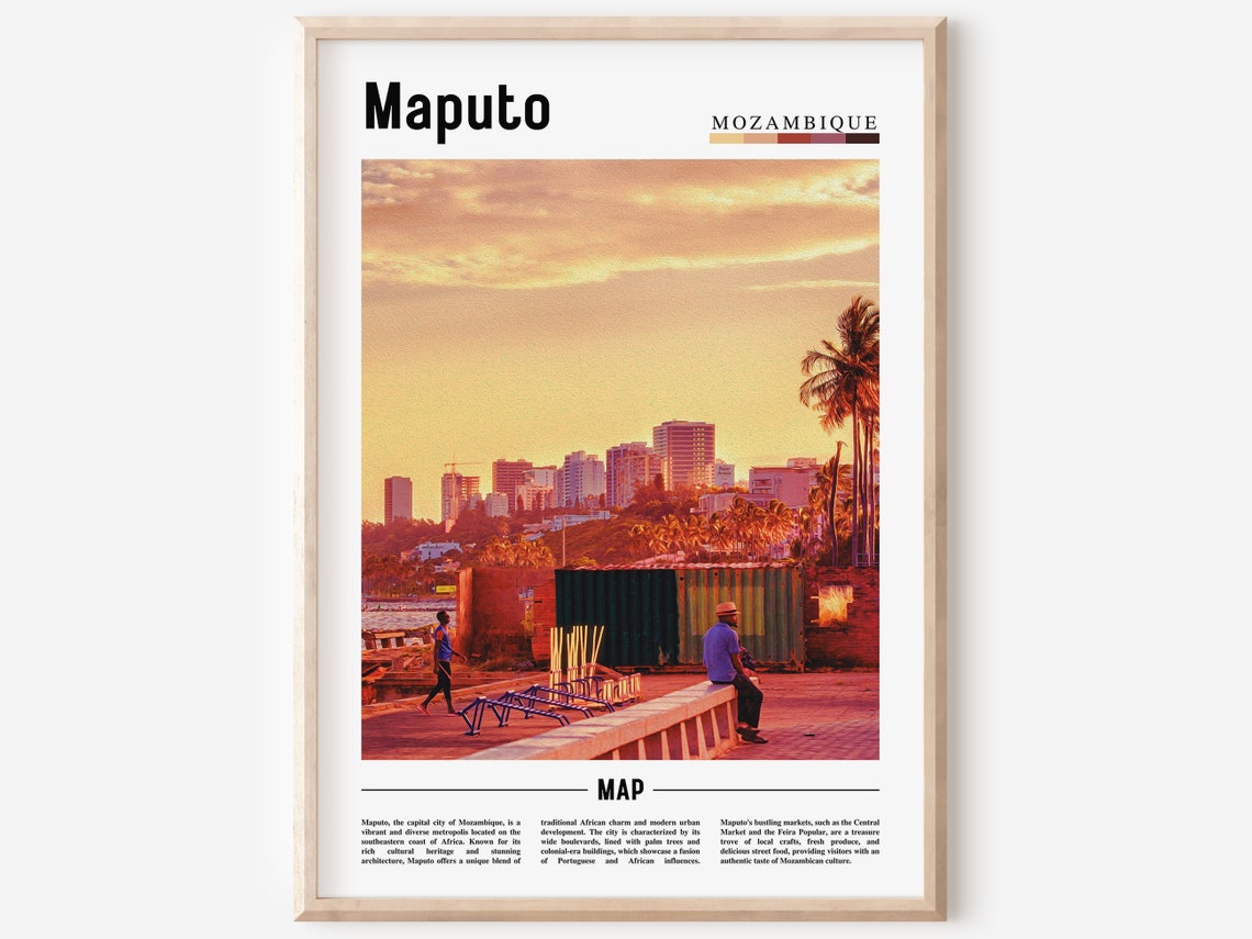 Maputo Mozambique Golden Sunset Waterfront City Skyline Travel Poster