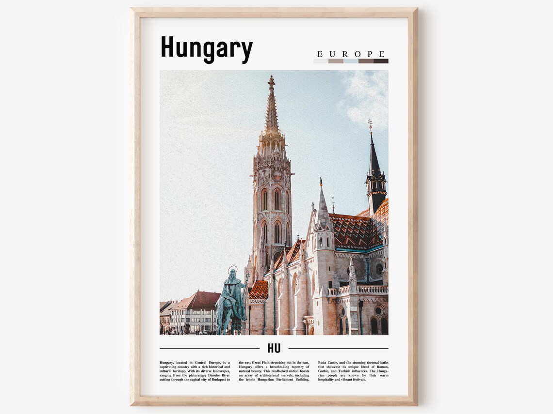 Hungary Europe Budapest Church Spires Historic Travel Poster