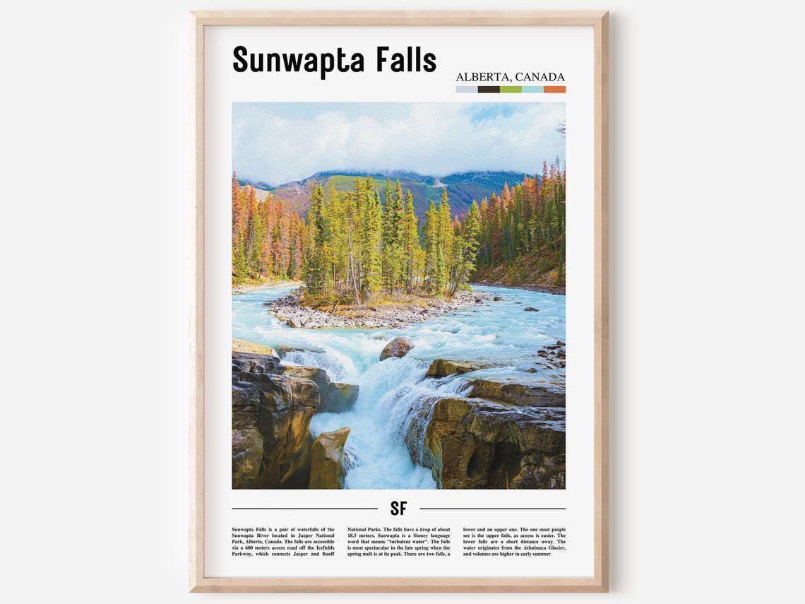 Sunwapta Falls Alberta Canada Autumn River Falls Travel Poster