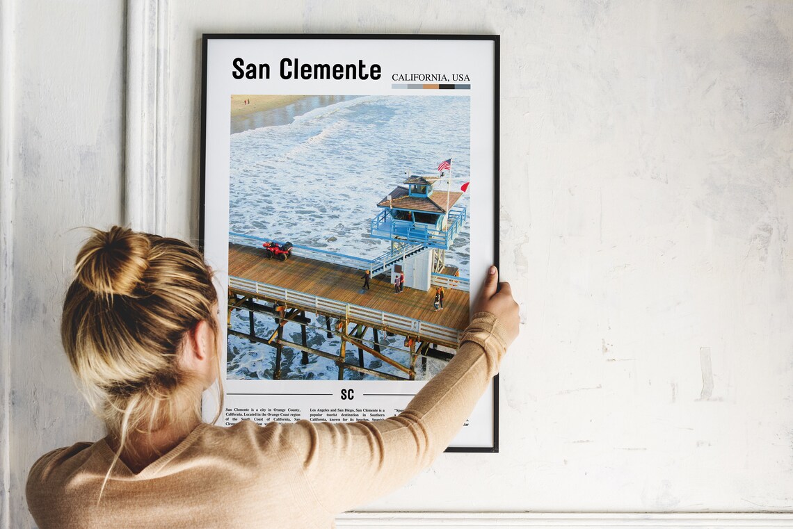 San Clemente Print San Clemente Poster San Clemente Wall Art Oil Painting Poster City Print City Artwork Travel Artwork Travel Wall Art - Image 2