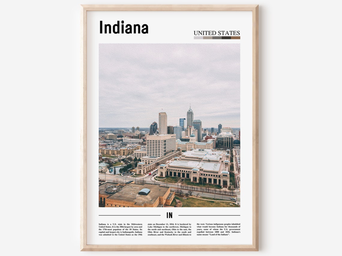 Indiana Print Indiana Poster Indiana Wall Art Minimal Travel Print Minimal City Poster Travel Destination Print Oil Painting Poster