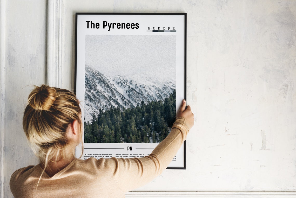 The Pyrenees Europe Snowy Mountain Peaks Forest Minimal Travel Poster - Image 2