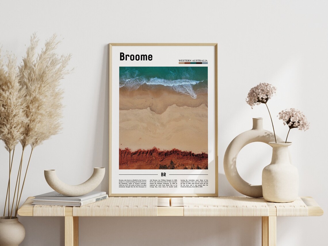 Broome Western Australia Aerial Beach Red Cliffs Travel Poster - Image 3