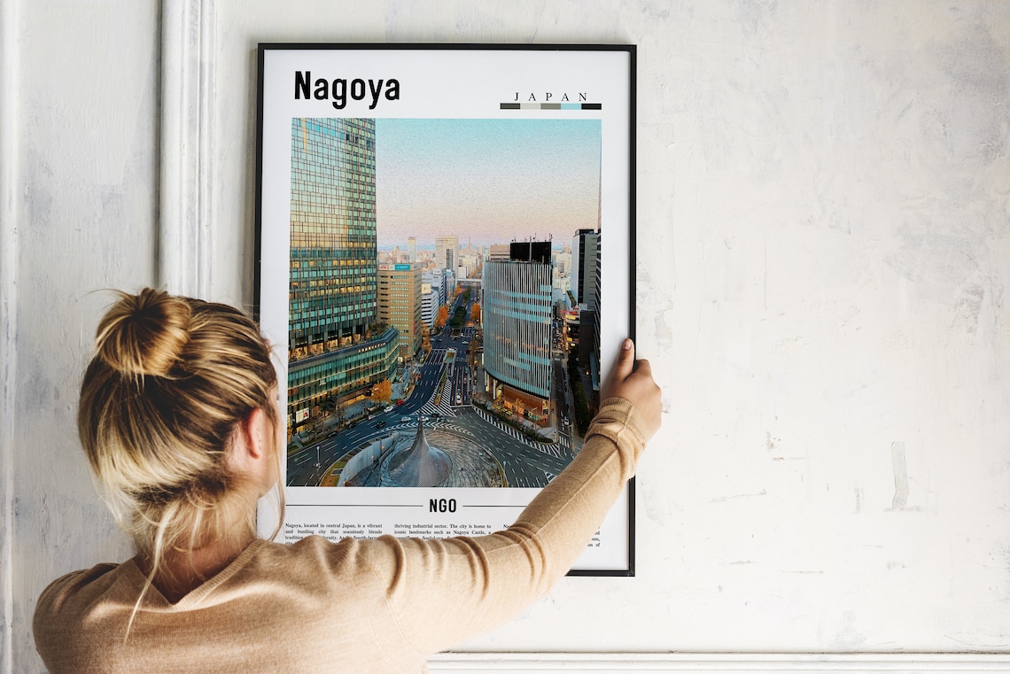 Nagoya Japan Dusk Cityscape Glowing Towers Evening Travel Photo Poster - Image 2