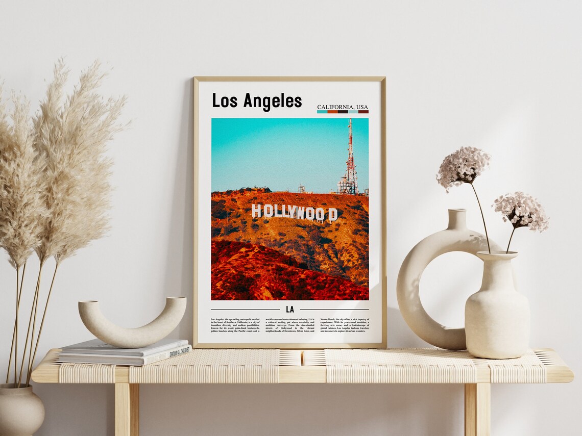 Los Angeles Hollywood Sign Dusk Hill Travel California Art Poster - Image 3