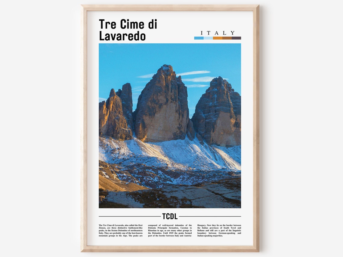 Tre Cime di Lavaredo Italy Dolomites Peaks Snow Photo Poster